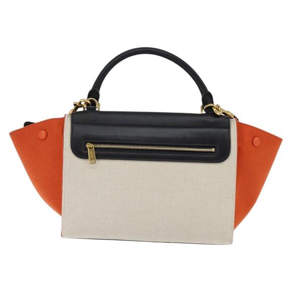 CELINE Trapeze Hand Bag Leather Canvas Beige Black Orange - Picture 3 of 13